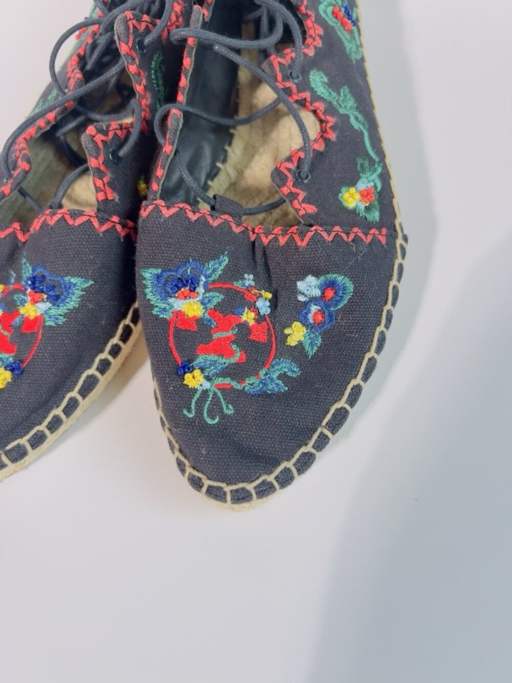 Tory Burch Fleming Embroidered Lace-Up Espadrilles Canvas Floral Size 8 - Picture 6 of 11